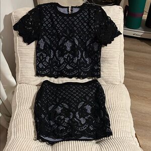 English Factory Black Lace Skirt Set